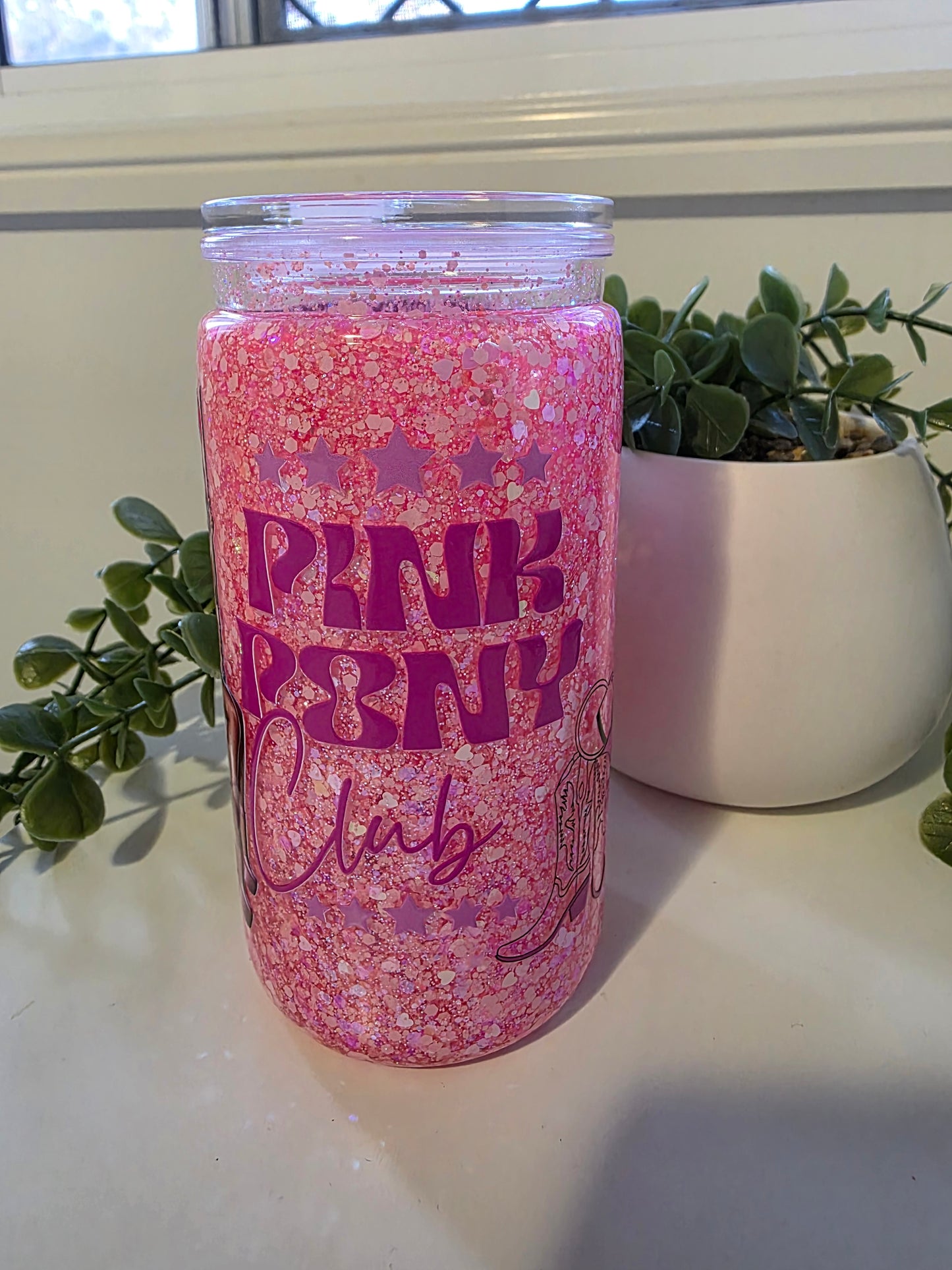 16oz Acrylic Snowglobe - Pink Pony Club