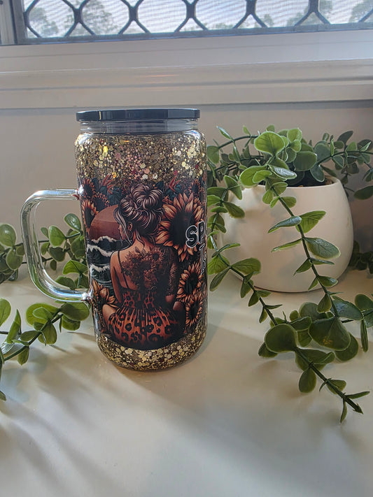 16oz Glass Handle Snowglobe - Spoiling myself is my self care