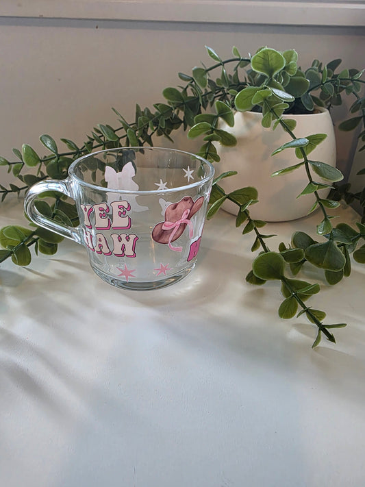 Glass Coffee Mug - Yee Haw