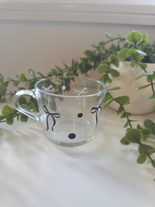 Glass Coffee Mug - Black Bow