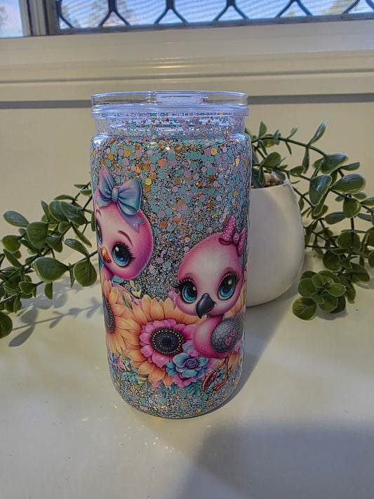 16oz Acrylic Snowglobe - Baby Flamingos